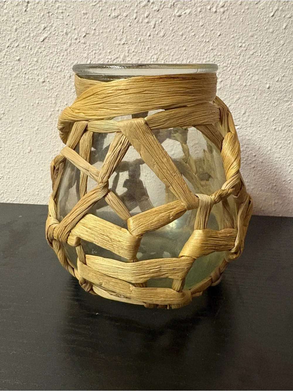 Boho Woven Natural Fiber Glass Vase Candle Holder Coastal Decor